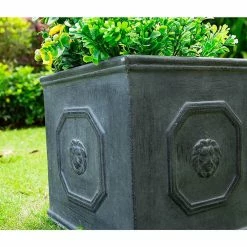 KANTE 12.6 in. W Square Antique Gray Lightweight Concrete/Fiberglass Indoor Outdoor English Lion Head Planter 10 KANTE 12.6 in. W Square Antique Gray Lightweight Concrete/Fiberglass Indoor Outdoor English Lion Head Planter -Vigoro Platers Store antique gray kante plant pots osf0172b c80451 4f 1000