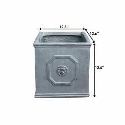 KANTE 12.6 in. W Square Antique Gray Lightweight Concrete/Fiberglass Indoor Outdoor English Lion Head Planter 13 KANTE 12.6 in. W Square Antique Gray Lightweight Concrete/Fiberglass Indoor Outdoor English Lion Head Planter -Vigoro Platers Store antique gray kante plant pots osf0172b c80451 fa 1000