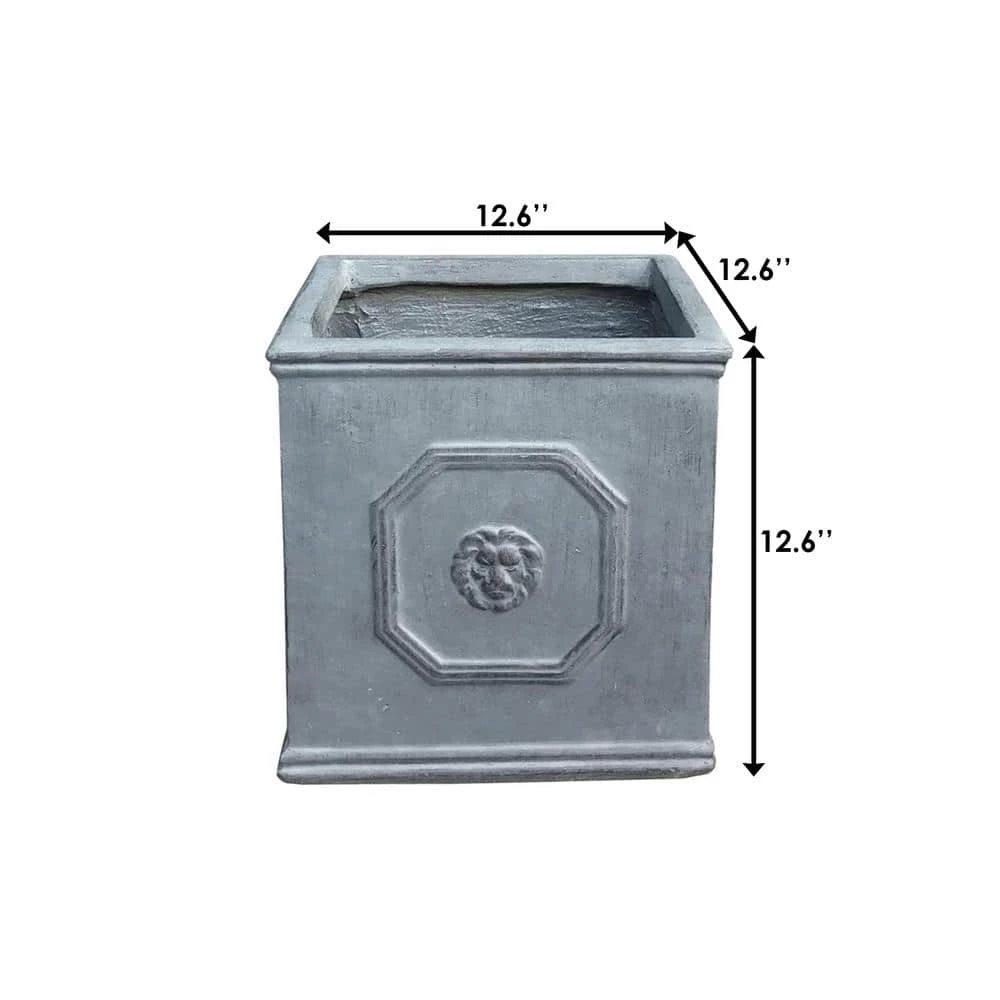 KANTE 12.6 in. W Square Antique Gray Lightweight Concrete/Fiberglass Indoor Outdoor English Lion Head Planter 8 KANTE 12.6 in. W Square Antique Gray Lightweight Concrete/Fiberglass Indoor Outdoor English Lion Head Planter - Image 6