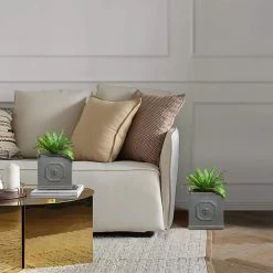 KANTE 12.5" and 10.2"H Square Antique Gray Lightweight Classic English Style Lion Head Planter (Set of 2) Outdoor/Indoor -Vigoro Platers Store antique gray kante plant pots rf0172ab c80451 4f 1000