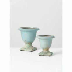 SULLIVANS Aqua Ceramic Urns (Set of 2) -Vigoro Platers Store aqua sullivans plant pots cm2891 1f 1000