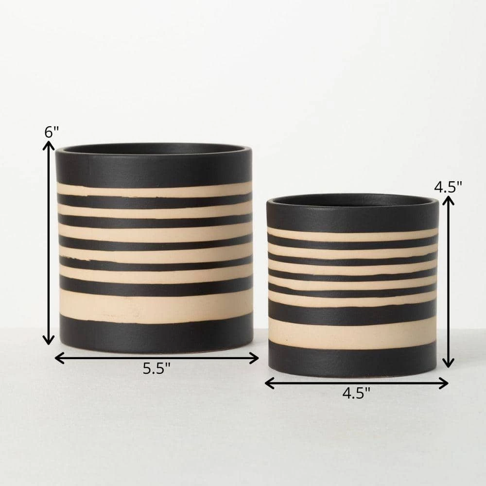 SULLIVANS Black and Brown Striped Ceramic Planter (Set of 2) 6 SULLIVANS Black and Brown Striped Ceramic Planter (Set of 2) - Image 4