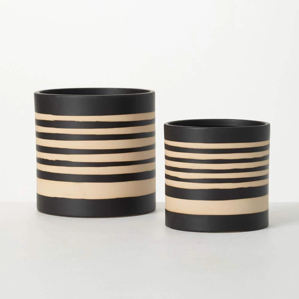 SULLIVANS Black and Brown Striped Ceramic Planter (Set of 2) 3 SULLIVANS Black and Brown Striped Ceramic Planter (Set of 2)
