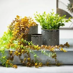 SULLIVANS Black and White Gemoetric Pattern Metal Planter (Set of 3) -Vigoro Platers Store black and white patterned sullivans plant pots met1828 44 1000