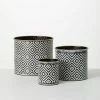 SULLIVANS Black and White Gemoetric Pattern Metal Planter (Set of 3) -Vigoro Platers Store black and white patterned sullivans plant pots met1828 64 1000