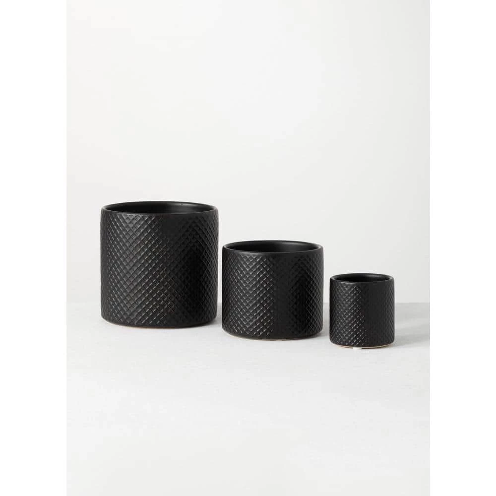 SULLIVANS Black Ceramic Pot -Set of 3 3 SULLIVANS Black Ceramic Pot -Set of 3