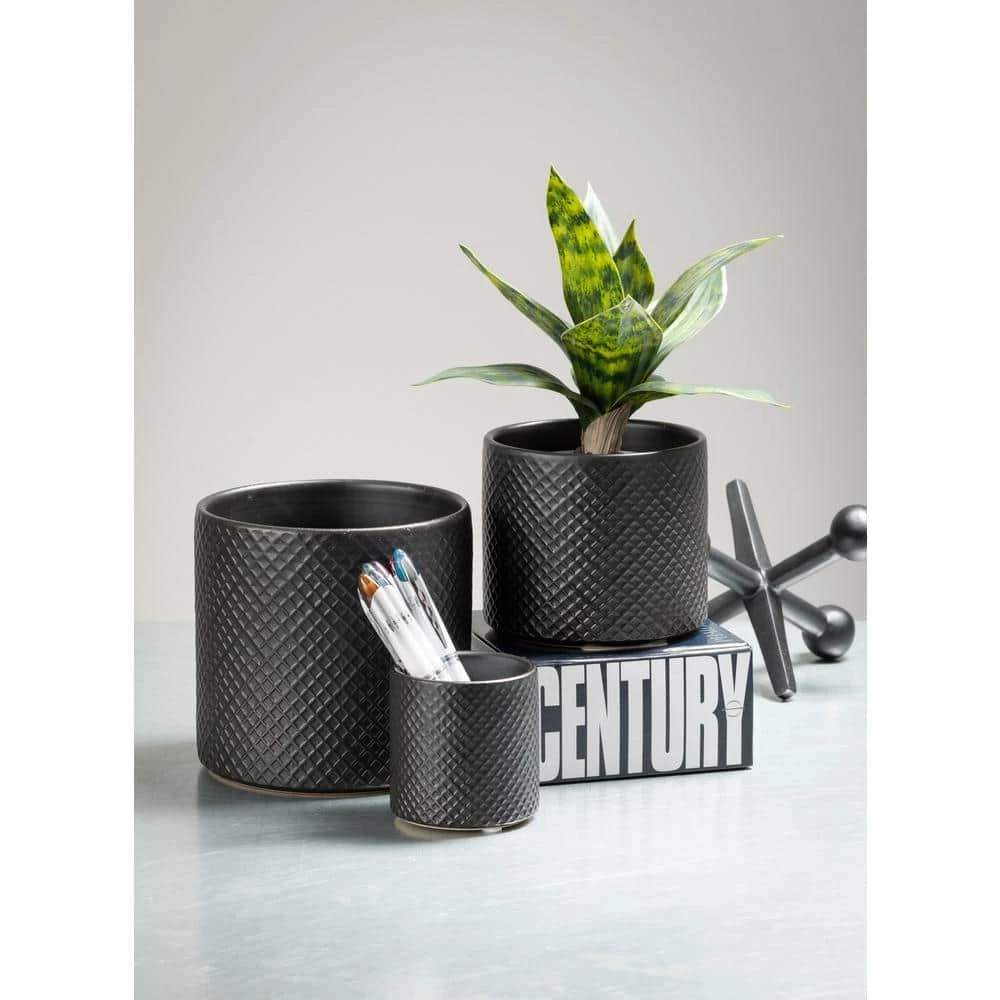 SULLIVANS Black Ceramic Pot -Set of 3 4 SULLIVANS Black Ceramic Pot -Set of 3 - Image 2