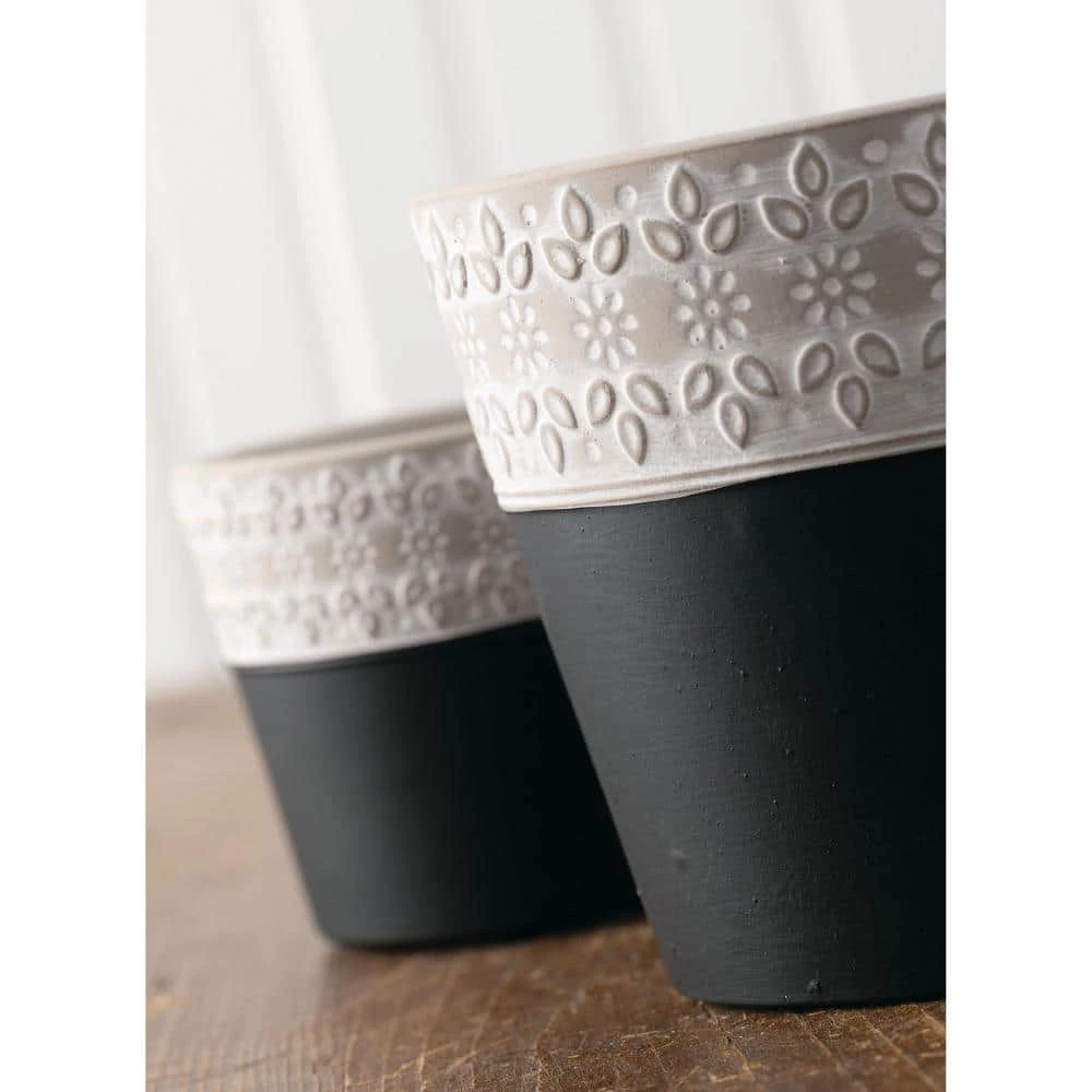 SULLIVANS Black Cement Flower Pots (Set of 2) 5 SULLIVANS Black Cement Flower Pots (Set of 2) - Image 3