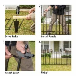 Vigoro Beaumont 40.4 in. H x 49.6 in. W Black Steel 3-Rail Fence Panel -Vigoro Platers Store black vigoro garden fencing 860336 76 1000
