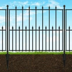 Vigoro Empire 30 in. x 36 in. Black Steel 3-Rail Fence Panel (4-Pack) -Vigoro Platers Store black vigoro garden fencing 860374 4pk c3 1000