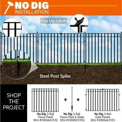 Vigoro 37.2 in. H x 42.87 in. W Steel 3-Rail Garden Fence Panel -Vigoro Platers Store black vigoro garden fencing 860701 a0 1000