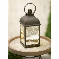 SULLIVANS 10.5 in. Black Speckled Lantern with LED Pillar Candle -Vigoro Platers Store blacks sullivans outdoor lanterns sea44237ln 4f 1000