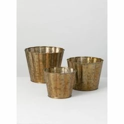 SULLIVANS Brown Metal Flower Pots (Set of 3) -Vigoro Platers Store brown sullivans plant pots met1578 4f 1000