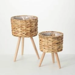 SULLIVANS Brown Woven Wood Planter Basket with Legs (Set of 2)