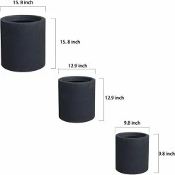 KANTE 15.8 in. x 12.9 in. and 9.8 in. W Round Charcoal Concrete/Fiberglass Indoor Outdoor Elegant Planters -Vigoro Platers Store charcoal kante plant pots osc0119abc c60121 44 1000