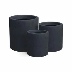 KANTE 15.8 in. x 12.9 in. and 9.8 in. W Round Charcoal Concrete/Fiberglass Indoor Outdoor Elegant Planters