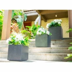 KANTE 16 in. x 12 in. and 10 in. W Square Charcoal Lightweight Concrete/Fiberglass Indoor Outdoor Elegant Planters (Set of 3) -Vigoro Platers Store charcoal kante plant pots osf0001abc c60121 1f 1000