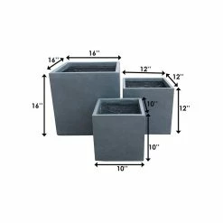 KANTE 16 in. x 12 in. and 10 in. W Square Charcoal Lightweight Concrete/Fiberglass Indoor Outdoor Elegant Planters (Set of 3) -Vigoro Platers Store charcoal kante plant pots osf0001abc c60121 44 1000