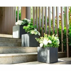 KANTE 16 in. x 12 in. and 10 in. W Square Charcoal Lightweight Concrete/Fiberglass Indoor Outdoor Elegant Planters (Set of 3) -Vigoro Platers Store charcoal kante plant pots osf0001abc c60121 4f 1000