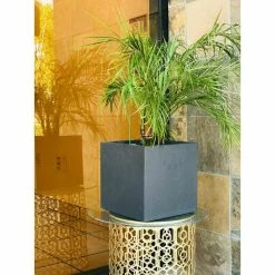 KANTE 12 in. H Square Charcoal Concrete/Fiberglass Indoor Outdoor Elegant Planter -Vigoro Platers Store charcoal kante plant pots osf0001b c60121 76 1000