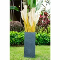 KANTE 20 in. H Square Charcoal Lightweight Concrete/Fiberglass Indoor Outdoor Elegant Tall Planter -Vigoro Platers Store charcoal kante plant pots osf0002a c60121 1d 1000