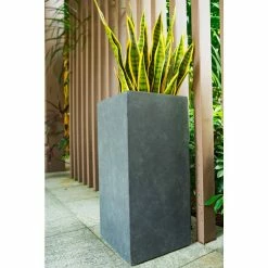 KANTE 20 in. H Square Charcoal Lightweight Concrete/Fiberglass Indoor Outdoor Elegant Tall Planter -Vigoro Platers Store charcoal kante plant pots osf0002a c60121 4f 1000