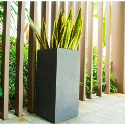 KANTE 24 in. H Square Charcoal Concrete/Fiberglass Indoor Outdoor Elegant Tall Planter -Vigoro Platers Store charcoal kante plant pots osf0002b c60121 44 1000
