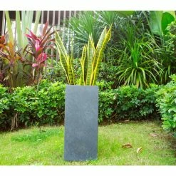 KANTE 24 in. H Square Charcoal Concrete/Fiberglass Indoor Outdoor Elegant Tall Planter -Vigoro Platers Store charcoal kante plant pots osf0002b c60121 66 1000