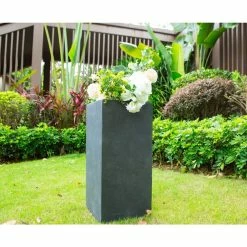 KANTE 28 in. H Square Charcoal Concrete/Fiberglass Indoor Outdoor Modern Tall Planter -Vigoro Platers Store charcoal kante plant pots osf0002c c60121 1d 1000