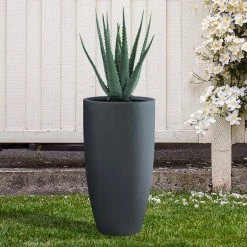 KANTE 13.39 in. x 23.62 in. Round Charcoal Finish Lightweight Concrete and Fiberglass Indoor Outdoor Planter w/Drainage Hole -Vigoro Platers Store charcoal kante plant pots rc0099a c60121 44 1000