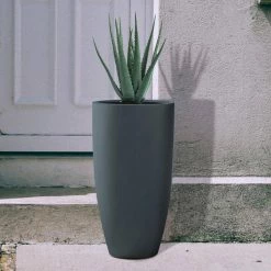KANTE 13.39 in. x 23.62 in. Round Charcoal Finish Lightweight Concrete and Fiberglass Indoor Outdoor Planter w/Drainage Hole -Vigoro Platers Store charcoal kante plant pots rc0099a c60121 76 1000