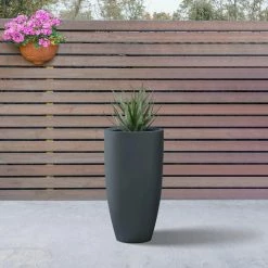 KANTE 13.39 in. x 23.62 in. Round Charcoal Finish Lightweight Concrete and Fiberglass Indoor Outdoor Planter w/Drainage Hole -Vigoro Platers Store charcoal kante plant pots rc0099a c60121 c3 1000