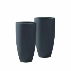 KANTE 13.39 in. x 23.62 in. Round Charcoal Finish Lightweight Concrete and Fiberglass Planters with Drainage Holes (Set of 2)