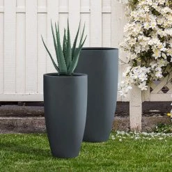 KANTE 31.4" and 23.6"H Charcoal Finish Concrete Tall Planters (Set of 2), Large Outdoor Indoor w/Drainage Hole & Rubber Plug -Vigoro Platers Store charcoal kante plant pots rc0099ab c60121 44 1000