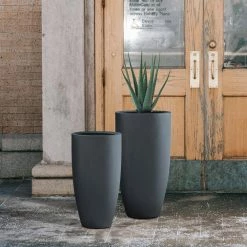 KANTE 31.4" and 23.6"H Charcoal Finish Concrete Tall Planters (Set of 2), Large Outdoor Indoor w/Drainage Hole & Rubber Plug -Vigoro Platers Store charcoal kante plant pots rc0099ab c60121 76 1000