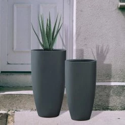 KANTE 31.4" and 23.6"H Charcoal Finish Concrete Tall Planters (Set of 2), Large Outdoor Indoor w/Drainage Hole & Rubber Plug -Vigoro Platers Store charcoal kante plant pots rc0099ab c60121 fa 1000