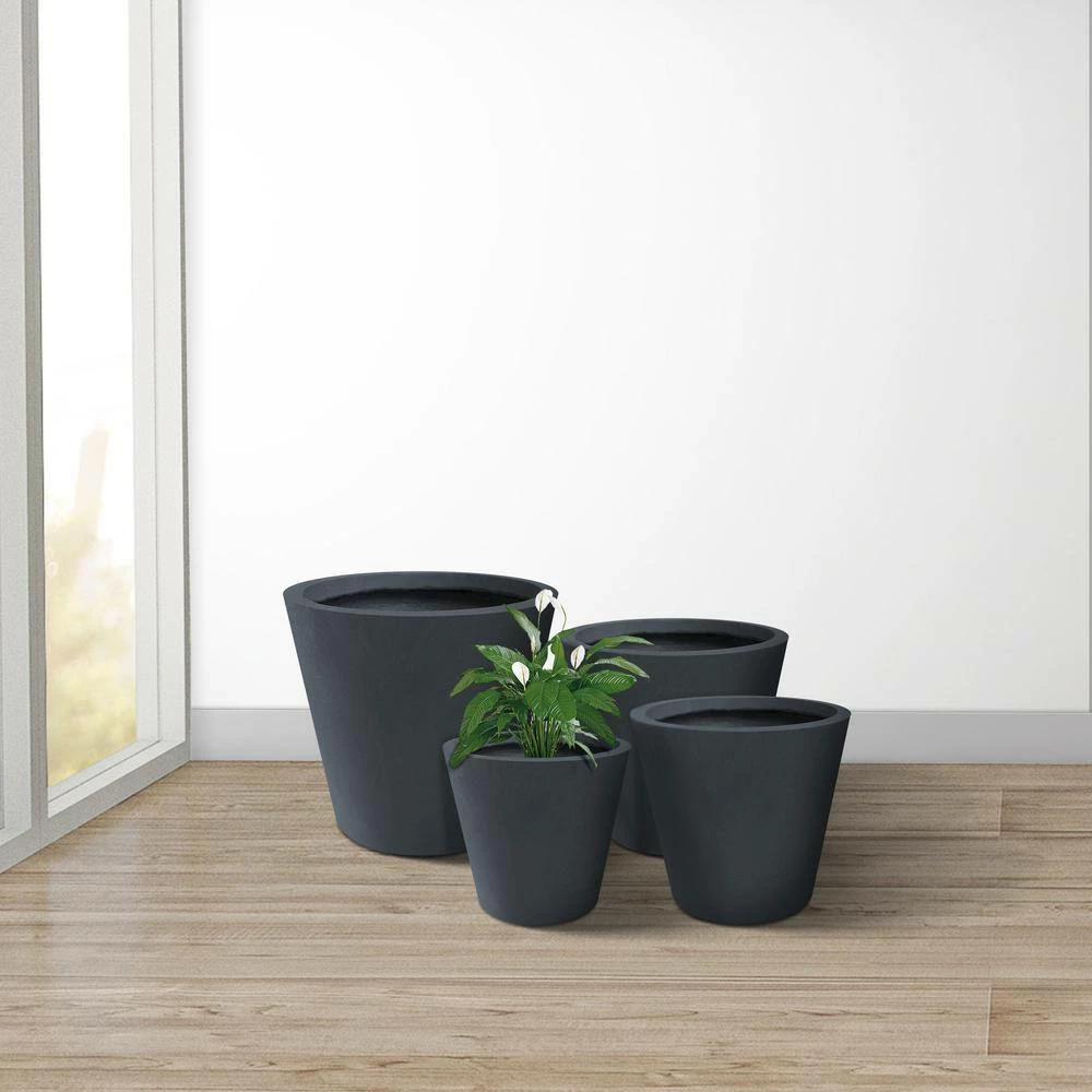 KANTE 20.9", 17.7", 15" & 12.6"H Cylindrical Charcoal Finish Lightweight Concrete Modern Planters Set of 4, Outdoor Indoor 9 KANTE 20.9", 17.7", 15" & 12.6"H Cylindrical Charcoal Finish Lightweight Concrete Modern Planters Set of 4, Outdoor Indoor - Image 7