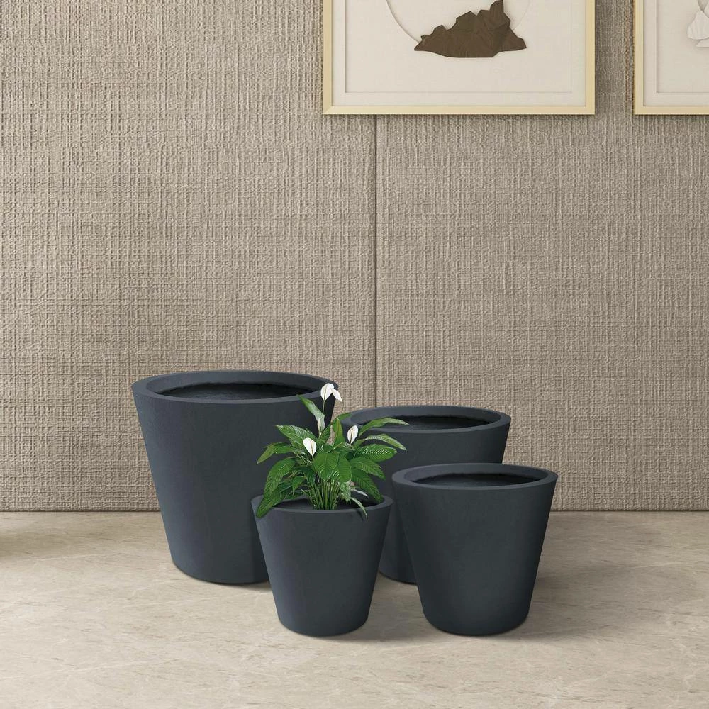 KANTE 20.9", 17.7", 15" & 12.6"H Cylindrical Charcoal Finish Lightweight Concrete Modern Planters Set of 4, Outdoor Indoor 7 KANTE 20.9", 17.7", 15" & 12.6"H Cylindrical Charcoal Finish Lightweight Concrete Modern Planters Set of 4, Outdoor Indoor - Image 5