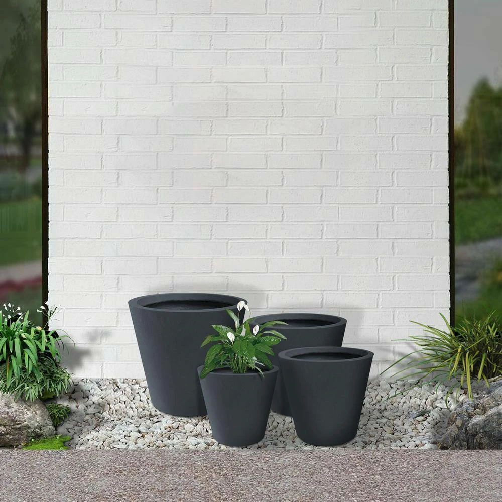 KANTE 20.9", 17.7", 15" & 12.6"H Cylindrical Charcoal Finish Lightweight Concrete Modern Planters Set of 4, Outdoor Indoor 11 KANTE 20.9", 17.7", 15" & 12.6"H Cylindrical Charcoal Finish Lightweight Concrete Modern Planters Set of 4, Outdoor Indoor - Image 9