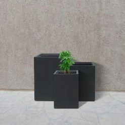 KANTE 19", 16" and 13"H Charcoal Finish Concrete Tall Square Set of 3, Outdoor Indoor Lightweight Planters w/ Drainage Hole -Vigoro Platers Store charcoal kante plant pots rf0007abc c60121 76 1000