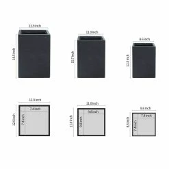 KANTE 19", 16" and 13"H Charcoal Finish Concrete Tall Square Set of 3, Outdoor Indoor Lightweight Planters w/ Drainage Hole -Vigoro Platers Store charcoal kante plant pots rf0007abc c60121 c3 1000