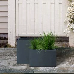 KANTE 23.6" and 19.4"L Rectangular Charcoal Finish Lightweight Concrete Long Planter w/ Drainage Hole Set of 2 Outdoor/Indoor -Vigoro Platers Store charcoal kante plant pots rf0146sa c60121 1f 1000