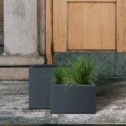 KANTE 23.6" and 19.4"L Rectangular Charcoal Finish Lightweight Concrete Long Planter w/ Drainage Hole Set of 2 Outdoor/Indoor -Vigoro Platers Store charcoal kante plant pots rf0146sa c60121 44 1000