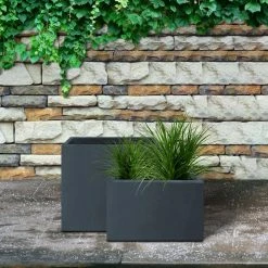 KANTE 23.6" and 19.4"L Rectangular Charcoal Finish Lightweight Concrete Long Planter w/ Drainage Hole Set of 2 Outdoor/Indoor -Vigoro Platers Store charcoal kante plant pots rf0146sa c60121 76 1000