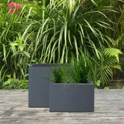 KANTE 23.6" and 19.4"L Rectangular Charcoal Finish Lightweight Concrete Long Planter w/ Drainage Hole Set of 2 Outdoor/Indoor -Vigoro Platers Store charcoal kante plant pots rf0146sa c60121 fa 1000