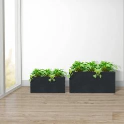 KANTE 31.4 in. & 23.6 in. L Rectangular Charcoal Lightweight Long Low Planters w/Drainage Hole (Set of 2), Outdoor/Indoor -Vigoro Platers Store charcoal kante plant pots rf0147ab c60121 1f 1000
