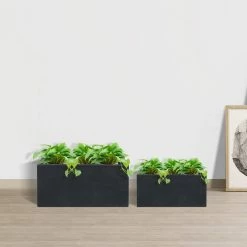 KANTE 31.4 in. & 23.6 in. L Rectangular Charcoal Lightweight Long Low Planters w/Drainage Hole (Set of 2), Outdoor/Indoor -Vigoro Platers Store charcoal kante plant pots rf0147ab c60121 4f 1000