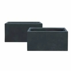 KANTE 31.4 in. & 23.6 in. L Rectangular Charcoal Lightweight Long Low Planters w/Drainage Hole (Set of 2), Outdoor/Indoor