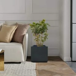 KANTE 11.81 x 11.81 in. Square Charcoal Lightweight Concrete and Weather Resistant Fiberglass Planter w/Drainage Hole -Vigoro Platers Store charcoal kante plant pots rf0221b c60121 fa 1000