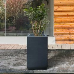 KANTE 27.6 in. H Square Charcoal Concrete and Fiberglass Tall Planter Outdoor Indoor Lightweight Plant Pots -Vigoro Platers Store charcoal kante plant pots rf0222c c60121 fa 1000